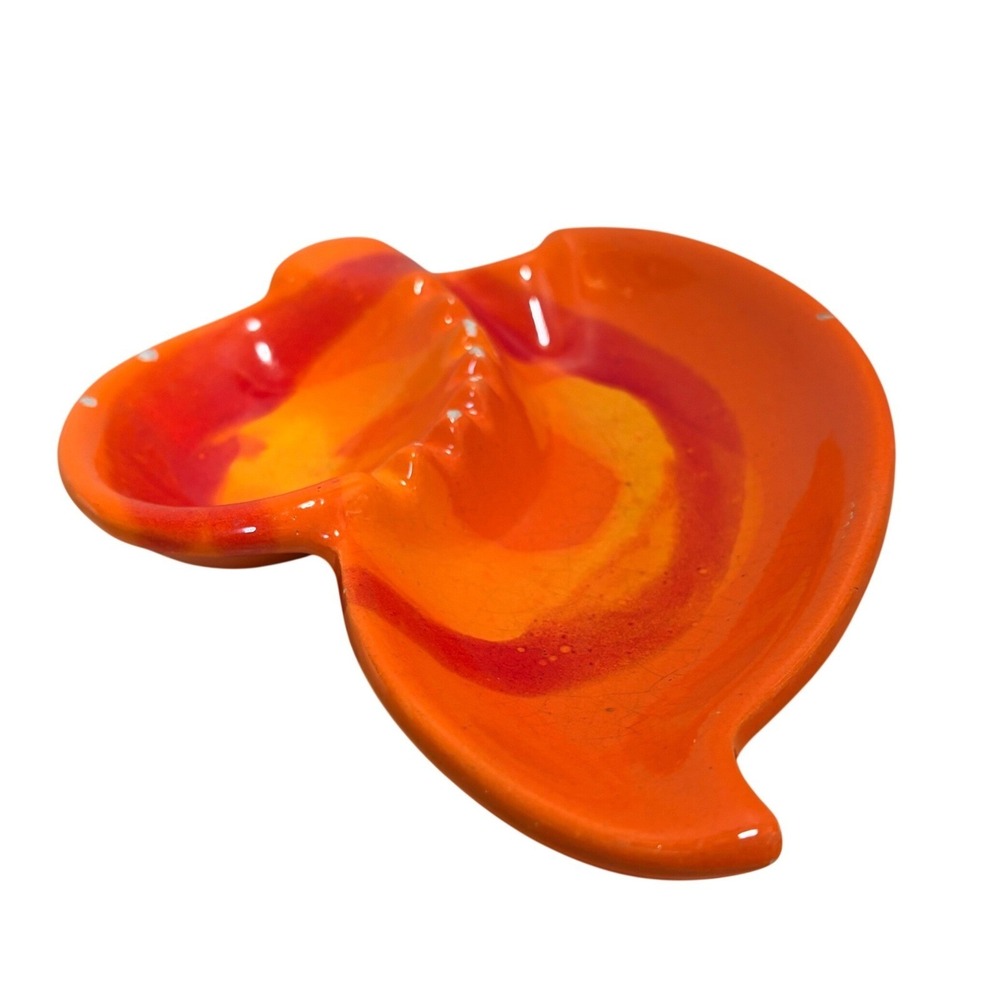 Vtg Marcia of California Lava Leaf Orange Ceramic Ashtray Dish Mid Century MCM